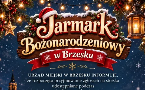 Plakat: Jarmark Bożonarodzeniowy w Brzesku 2026 – nabór wystawców