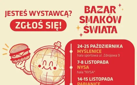 Plakat: Bazar Smaków Świata w Pabianicach – nabór wystawców