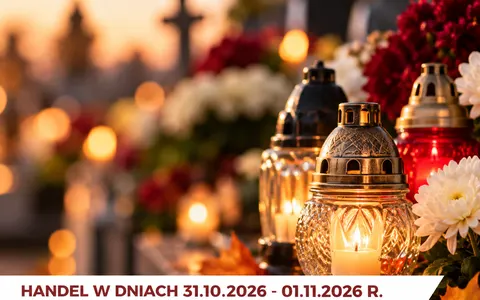 Plakat: Handel przy cmentarzu w Wołominie na Wszystkich Świętych (31.10–1.11) – rezerwacja stanowisk