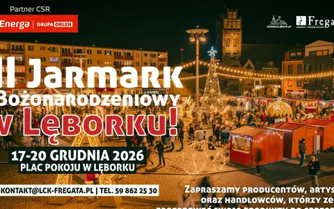 Plakat: III Jarmark Bożonarodzeniowy w Lęborku – zgłoszenia do 13 listopada (17–20 grudnia)