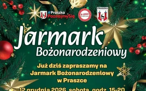 Plakat: Jarmark Bożonarodzeniowy w Praszce – zgłoszenia do 4 grudnia (12 grudnia)
